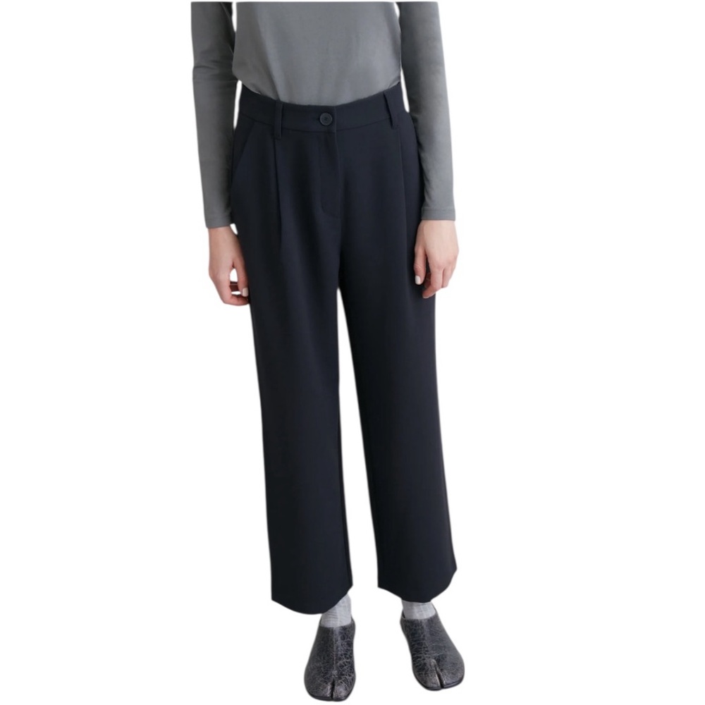 Oak + Fort Straight Leg Pleated Pants in Black Size 4 Straight Cropped Leg